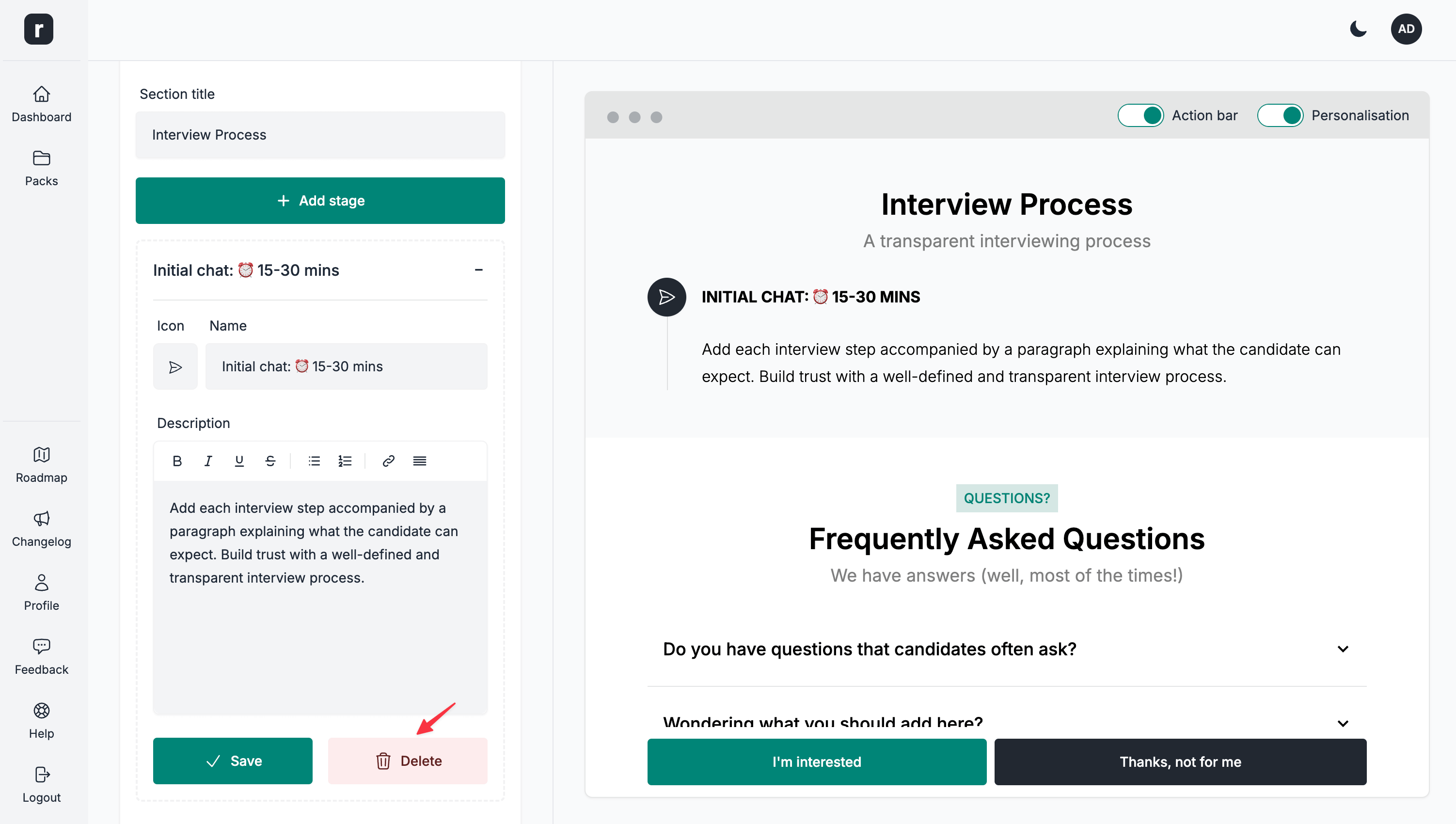 Delete interview stage